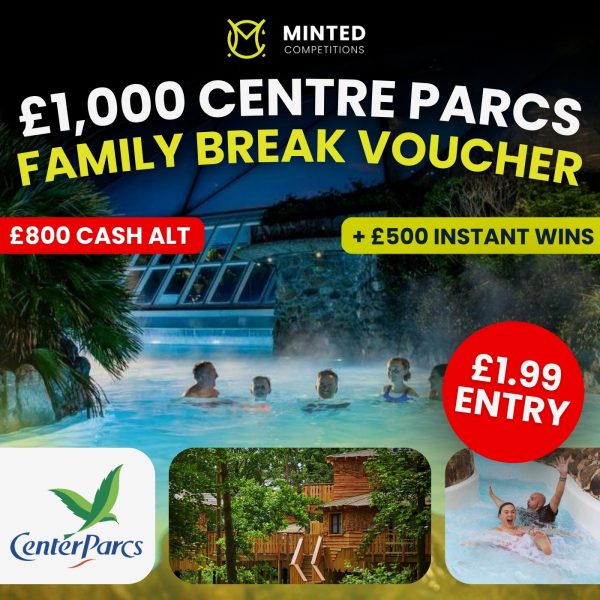 £1000 Centre Parcs Family Break Voucher with £500 Instant Wins!